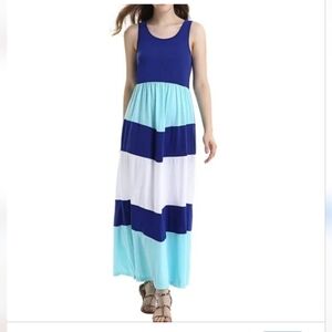 Women's Blue, Aqua, & White Sleeveless Maxi Dress Size M EUC